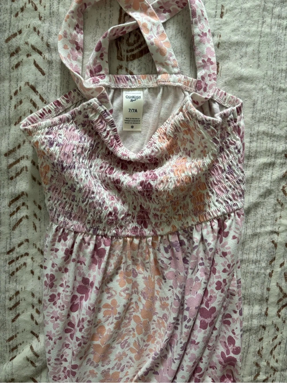 Girls’ OshKosh Pink Floral Smocked Sundress, Spagetti Straps with Twisted Back